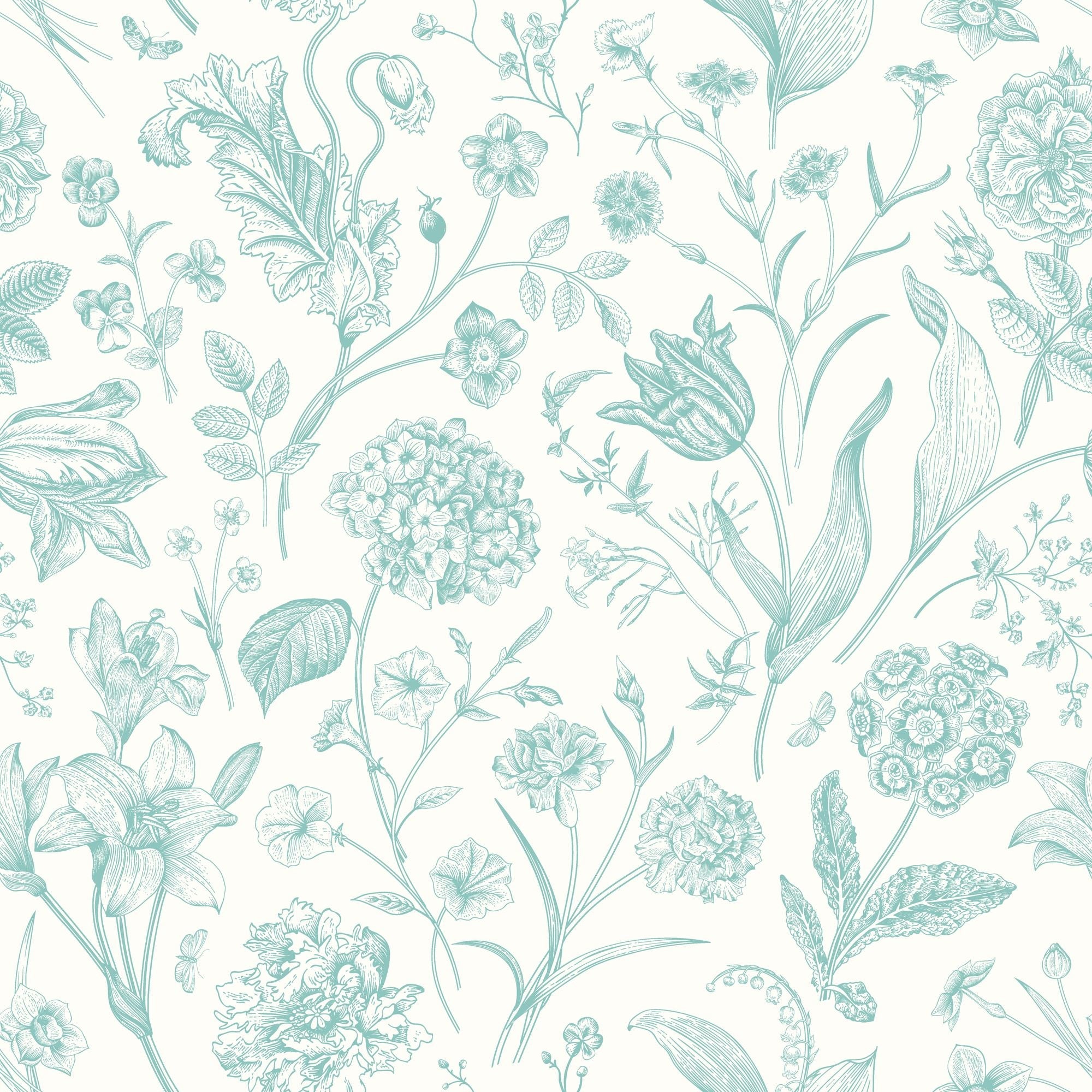 HWA1326W Floral Toile Duck Egg Blue Wallpaper by Hoopla Walls