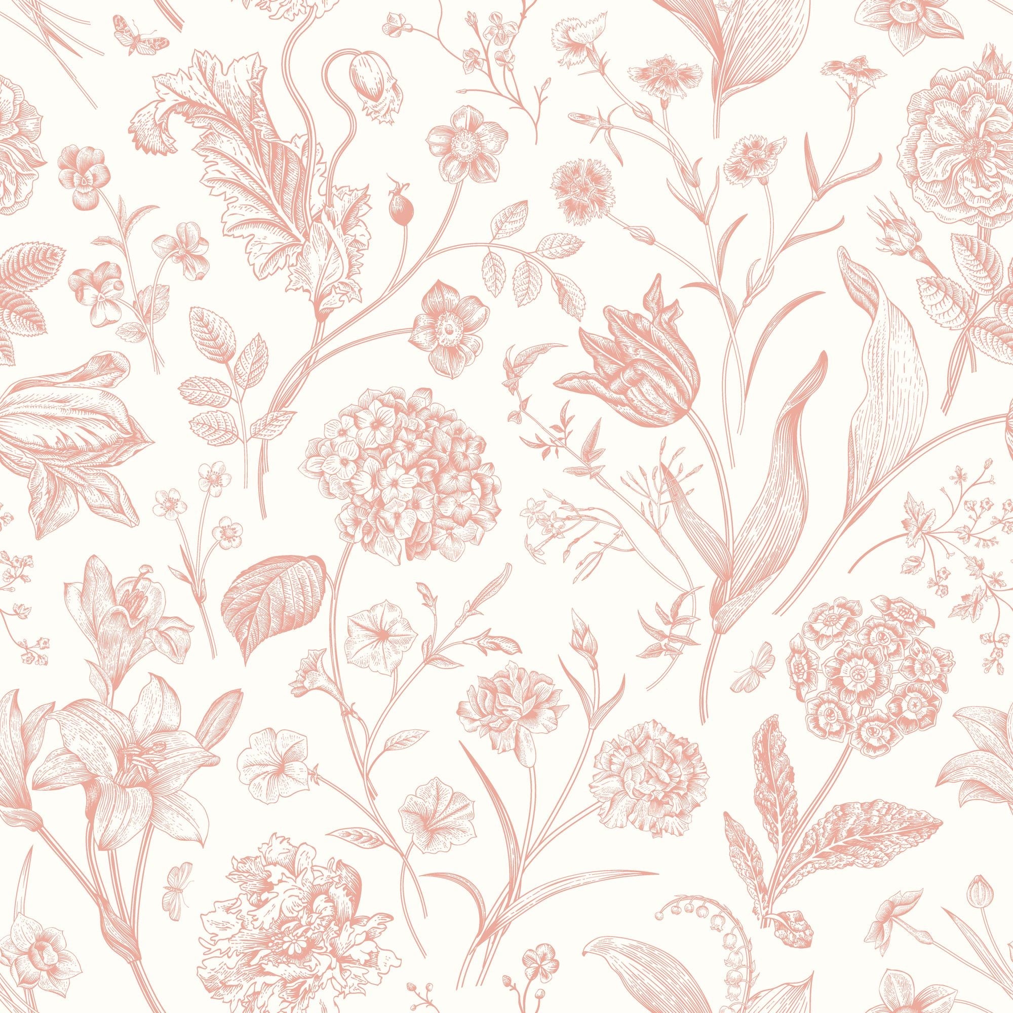 HWA1327W Floral Toile Soft Coral Wallpaper by Hoopla Walls