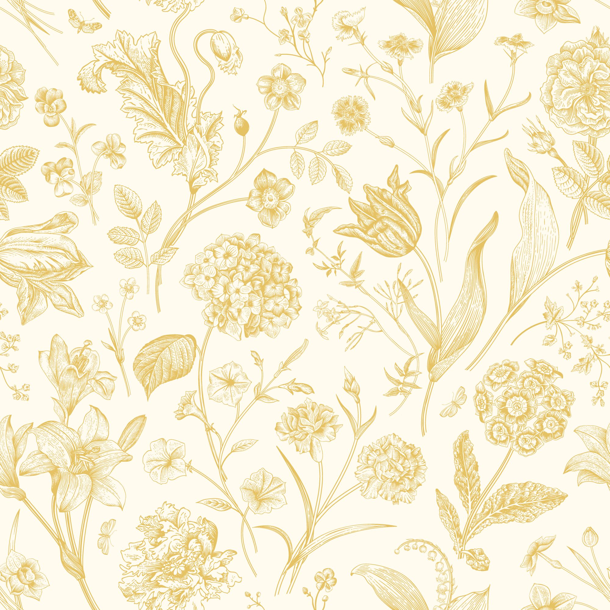 HWA1328W Floral Toile Rich Butter Wallpaper by Hoopla Walls