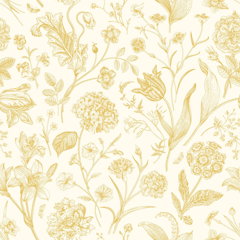 HWA1328W Floral Toile Rich Butter Wallpaper by Hoopla Walls