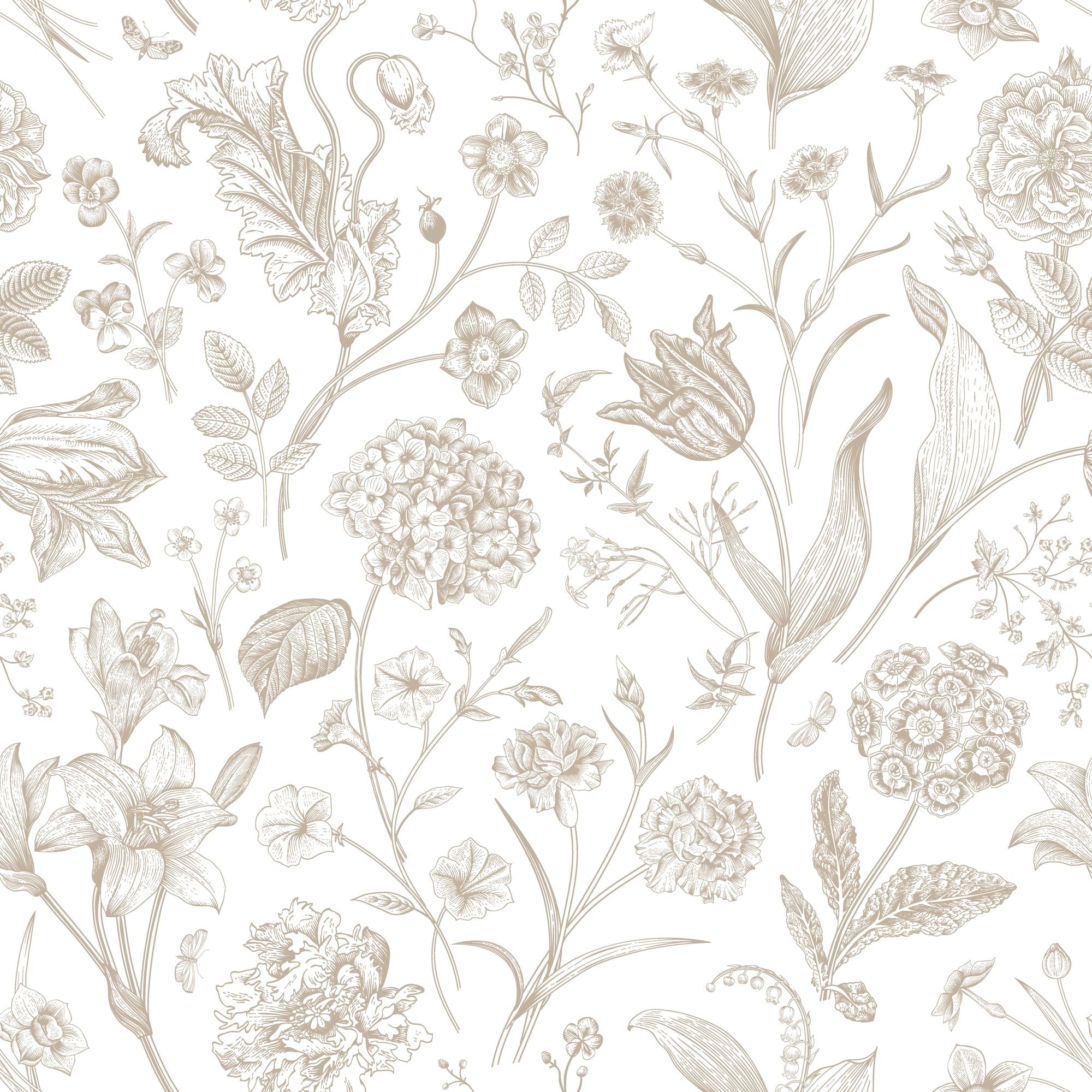 HWA1329W Floral Toile Stone Wallpaper by Hoopla Walls