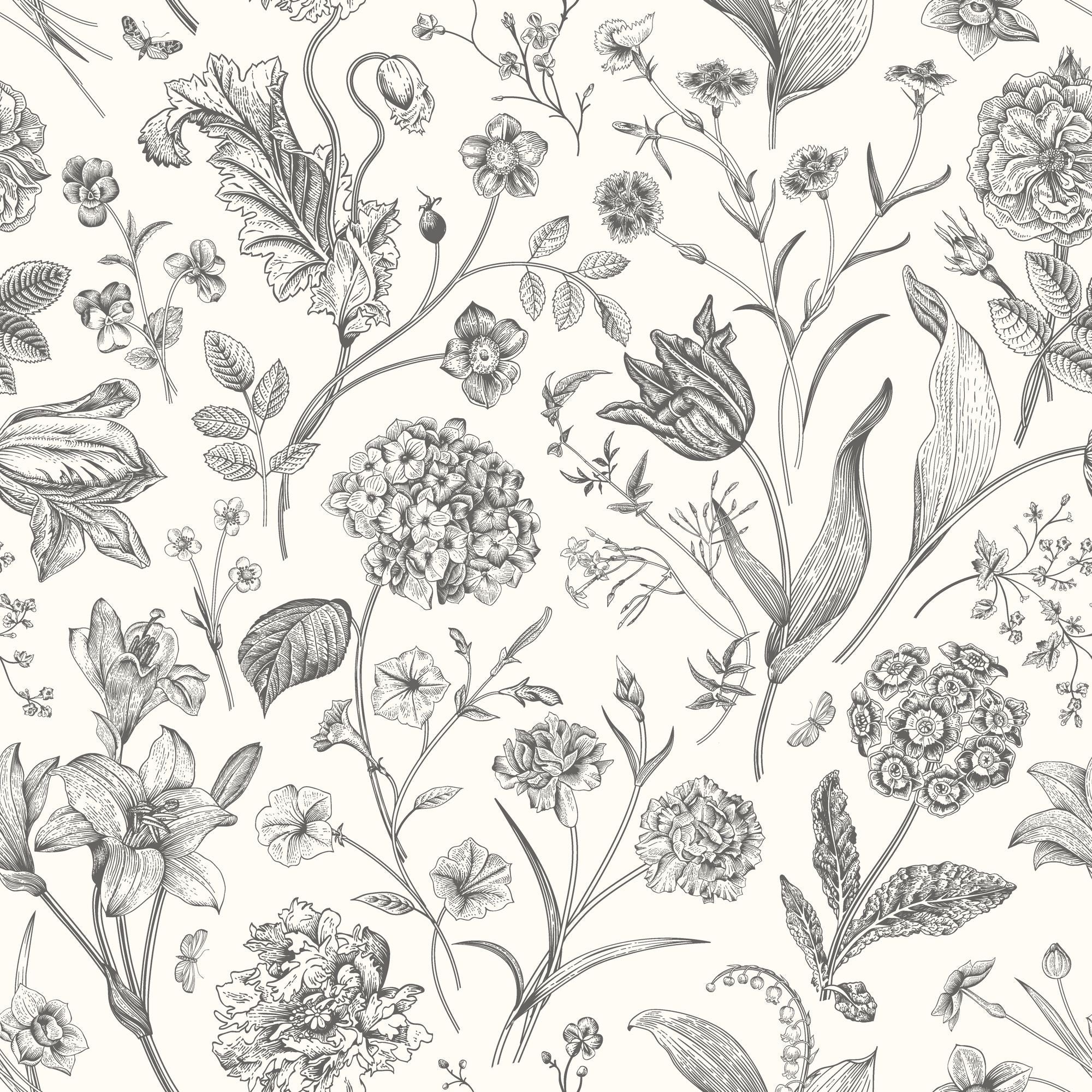 HWA1330W Floral Toile Ebony Wallpaper by Hoopla Walls