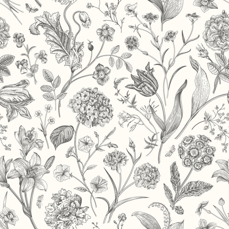 HWA1330W Floral Toile Ebony Wallpaper by Hoopla Walls