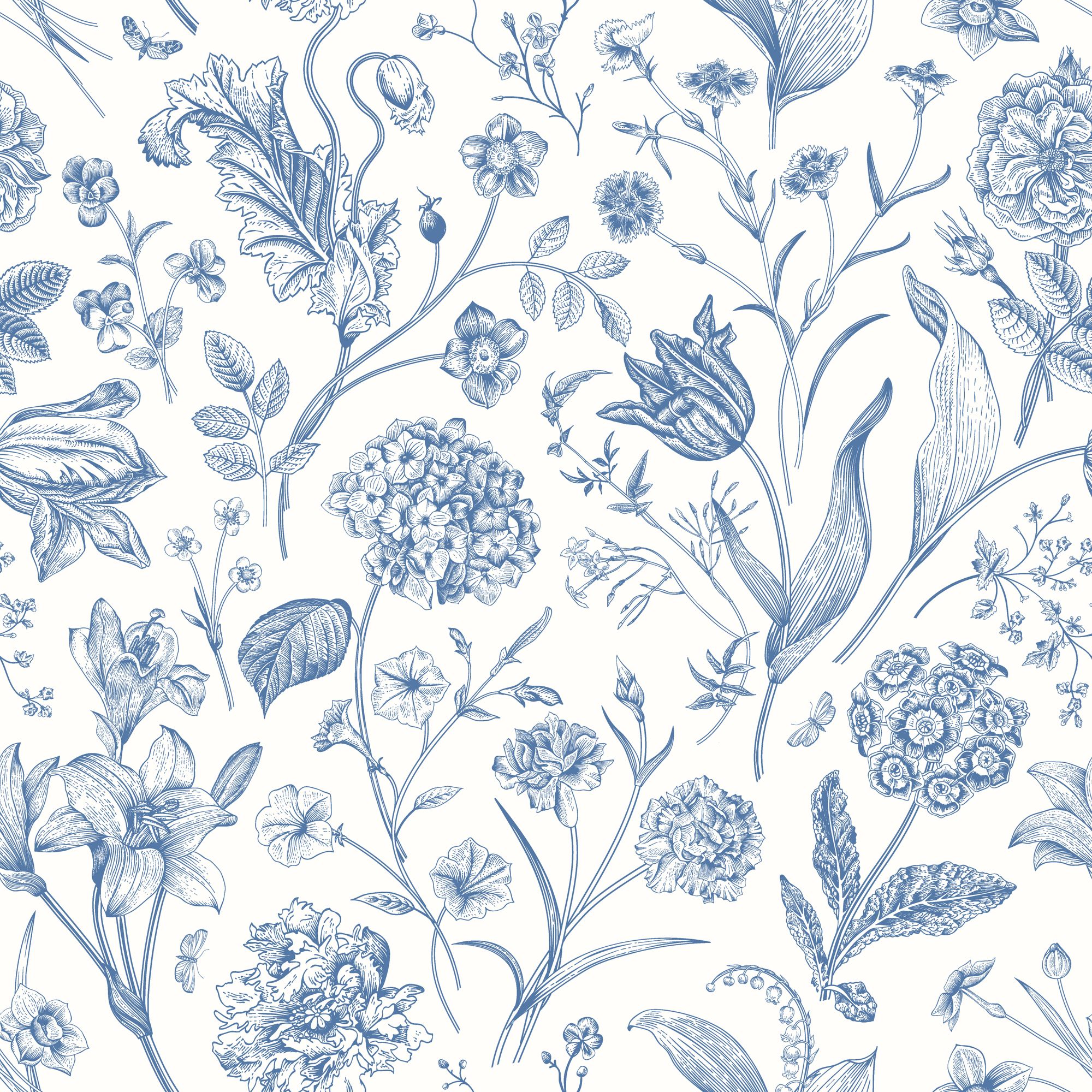 HWA1331W Floral Toile Royal Blue Wallpaper by Hoopla Walls