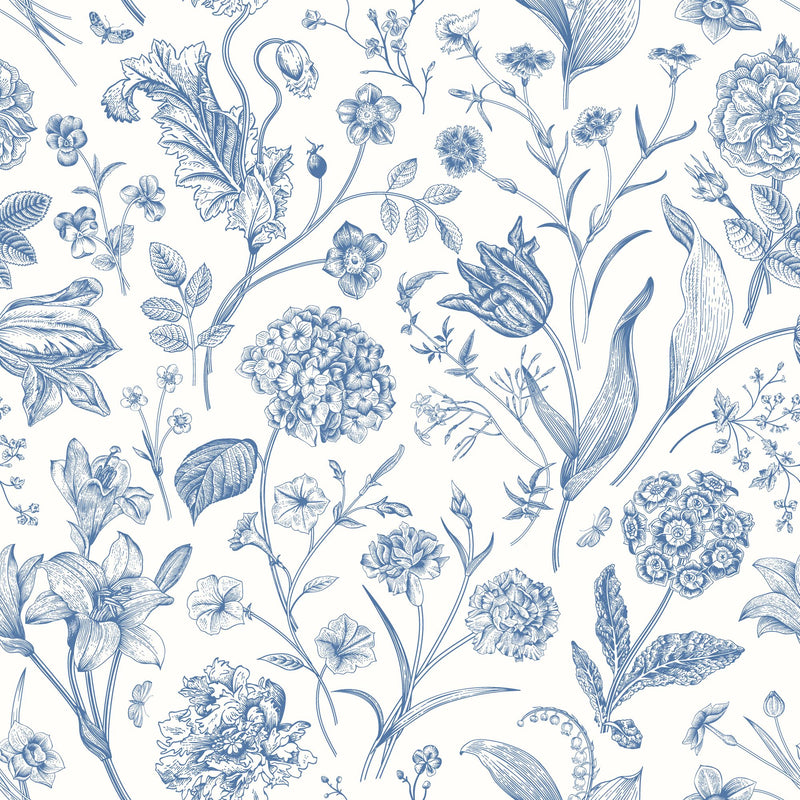 HWA1331W Floral Toile Royal Blue Wallpaper by Hoopla Walls