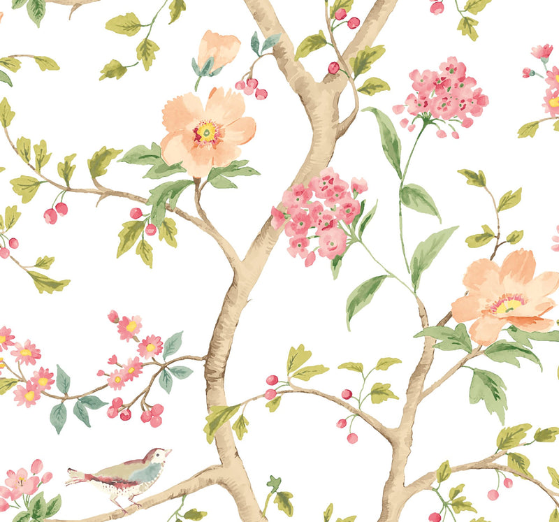 HWA1342W Bird Song Coral Mix Wallpaper by Hoopla Walls