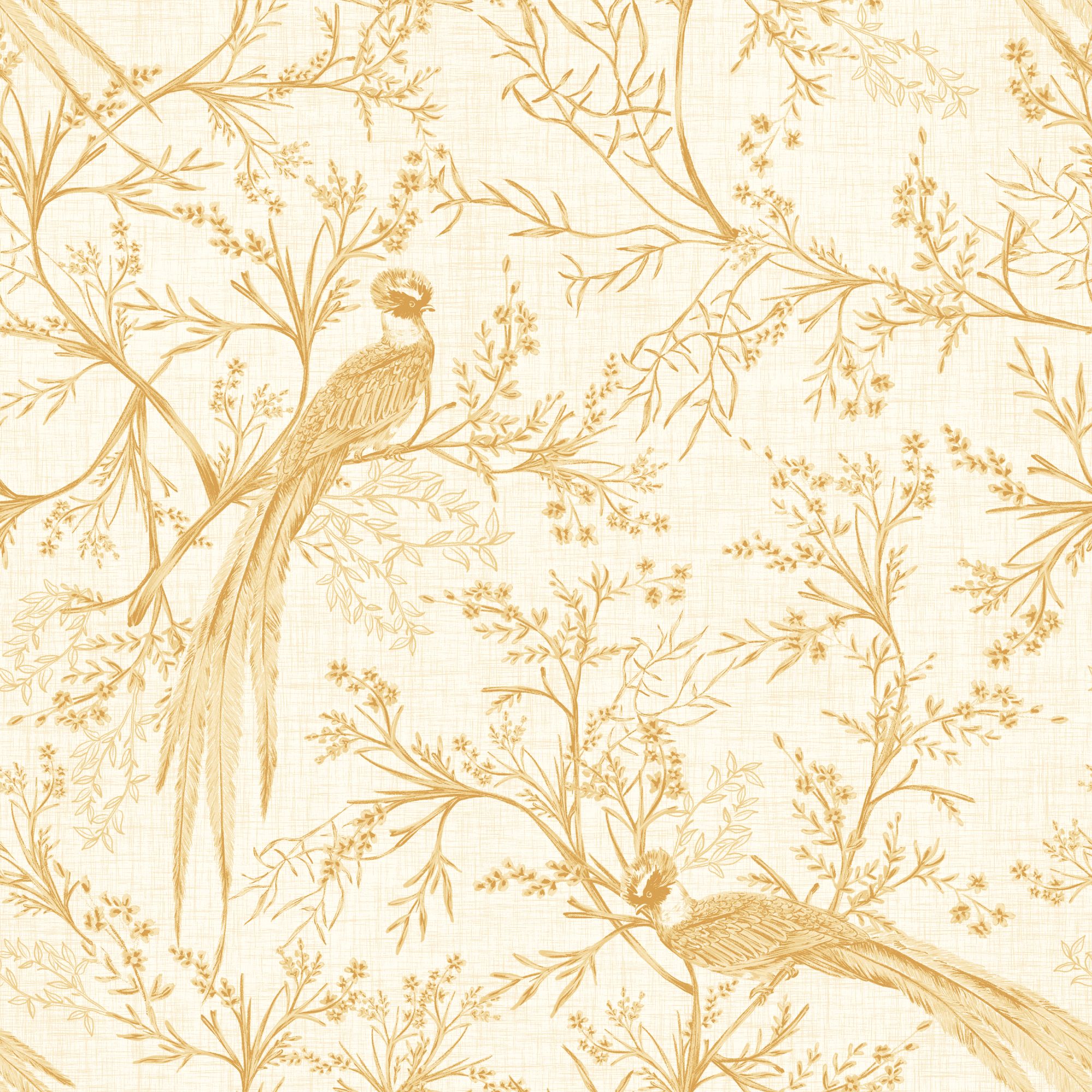 HWA1364W Bird Toile Honey Wallpaper by Hoopla Walls