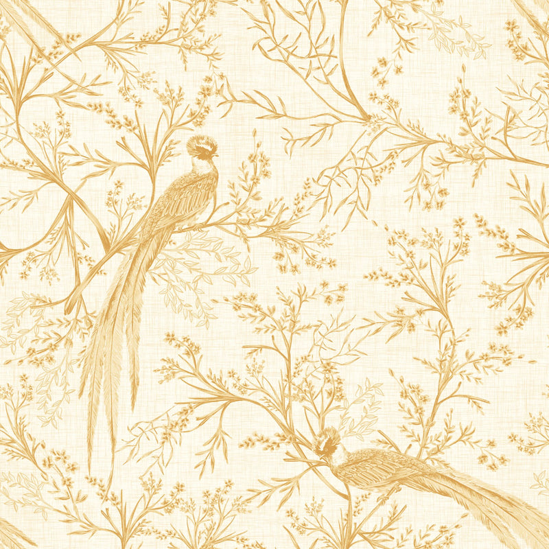 HWA1364W Bird Toile Honey Wallpaper by Hoopla Walls