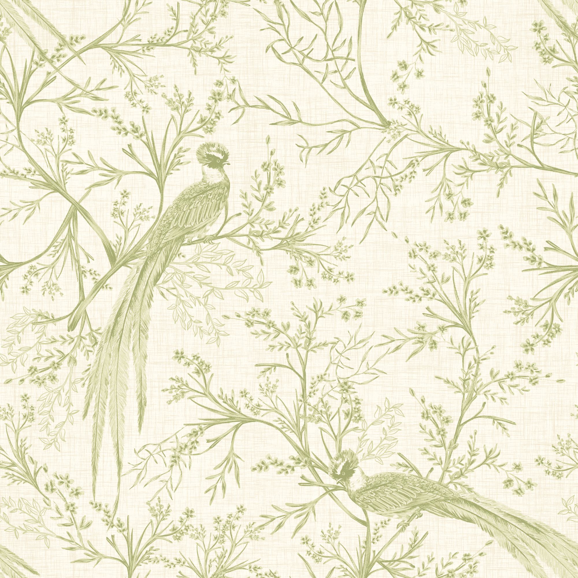 HWA1365W Bird Toile Sage Wallpaper by Hoopla Walls