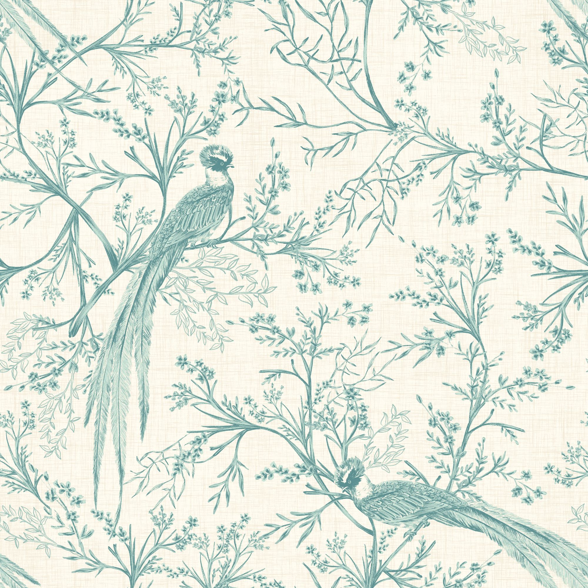 HWA1366W Bird Toile Duck Egg Blue Wallpaper by Hoopla Walls