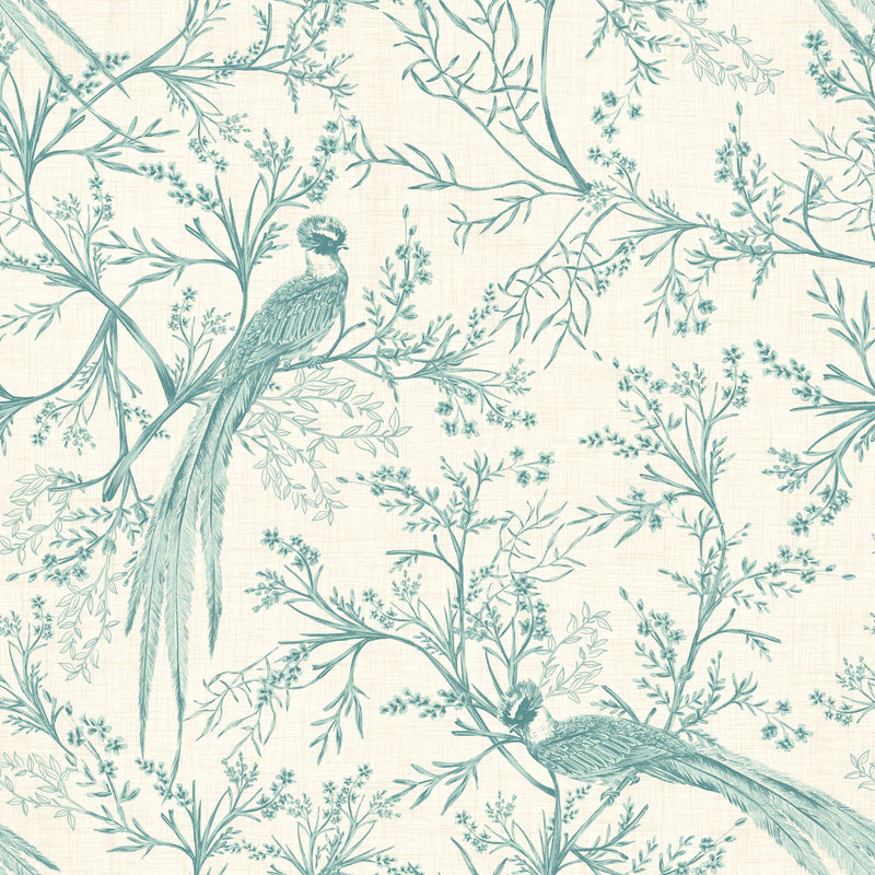 HWA1366W Bird Toile Duck Egg Blue Wallpaper by Hoopla Walls