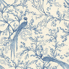 HWA1367W Bird Toile Dark Denim Wallpaper by Hoopla Walls