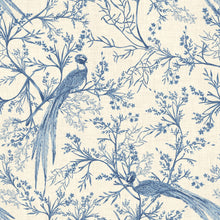 HWA1367W Bird Toile Dark Denim Wallpaper by Hoopla Walls