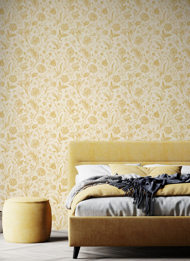 HWA1328W Floral Toile Rich Butter Wallpaper by Hoopla Walls