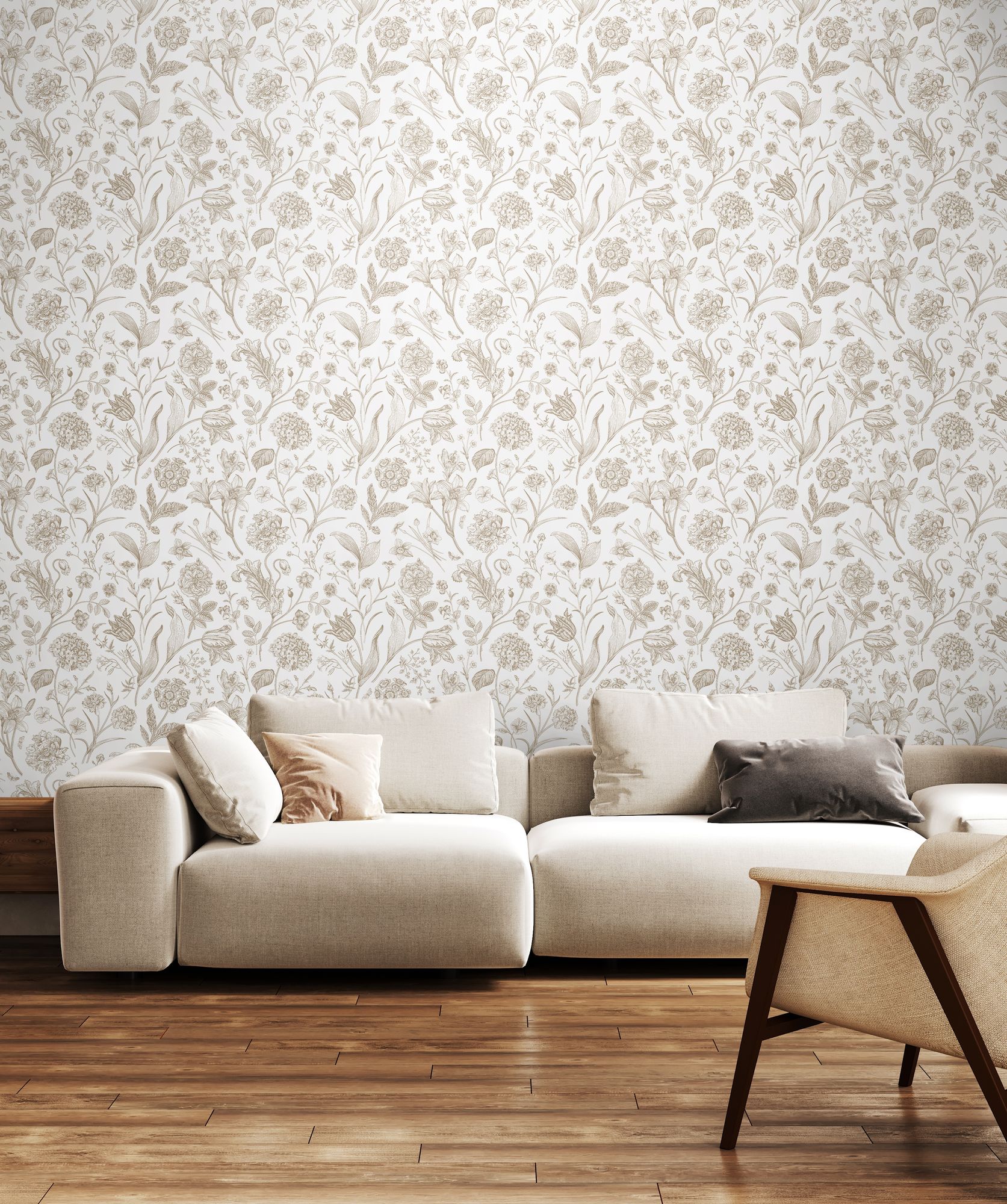 HWA1329W Floral Toile Stone Wallpaper by Hoopla Walls