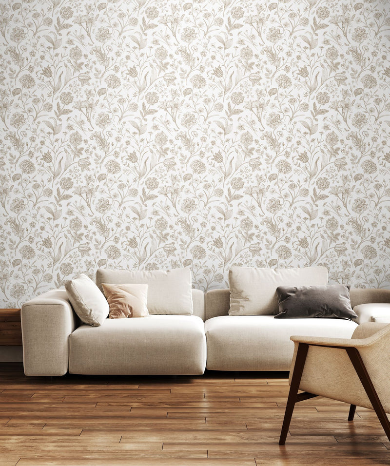 HWA1329W Floral Toile Stone Wallpaper by Hoopla Walls