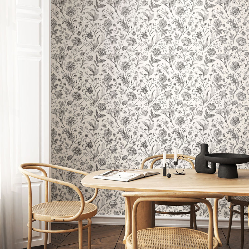 HWA1330W Floral Toile Ebony Wallpaper by Hoopla Walls