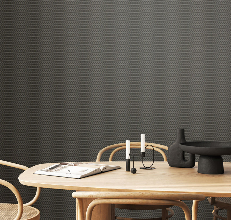 HWA1335W Tiny Ogee Charcoal Wallpaper by Hoopla Walls