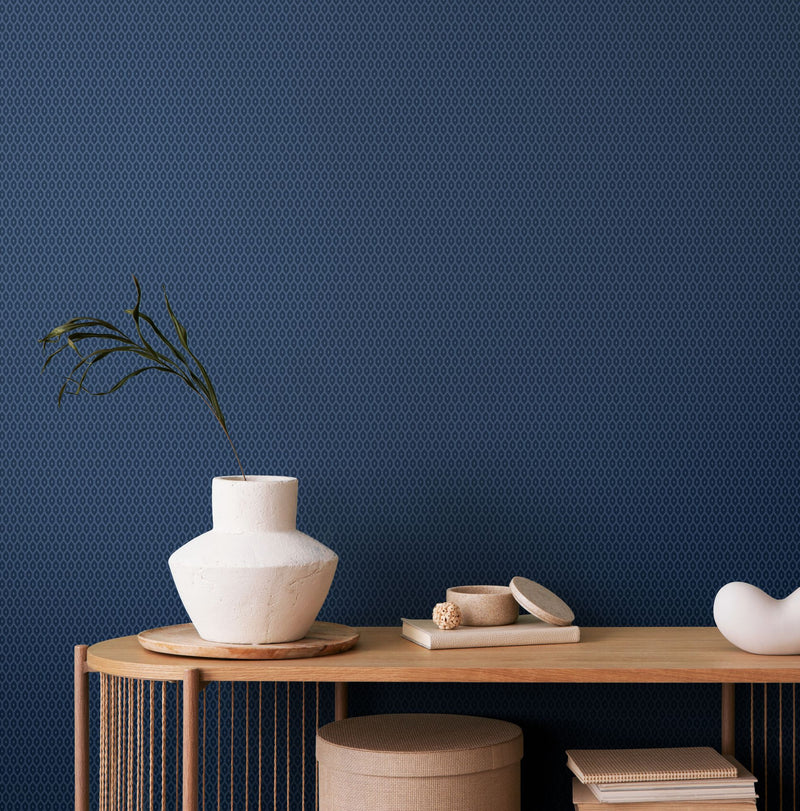 HWA1336W Tiny Ogee Indigo Wallpaper by Hoopla Walls