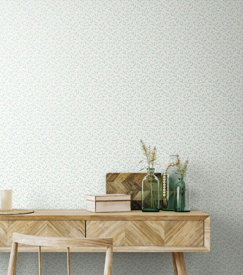 HWA1340W Dotty Vine Seafoam Wallpaper by Hoopla Walls