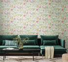 HWA1343W Bird Song Seafoam & Rose Wallpaper by Hoopla Walls
