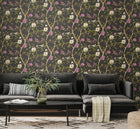 HWA1346W Bird Song Plum & Noir Wallpaper by Hoopla Walls