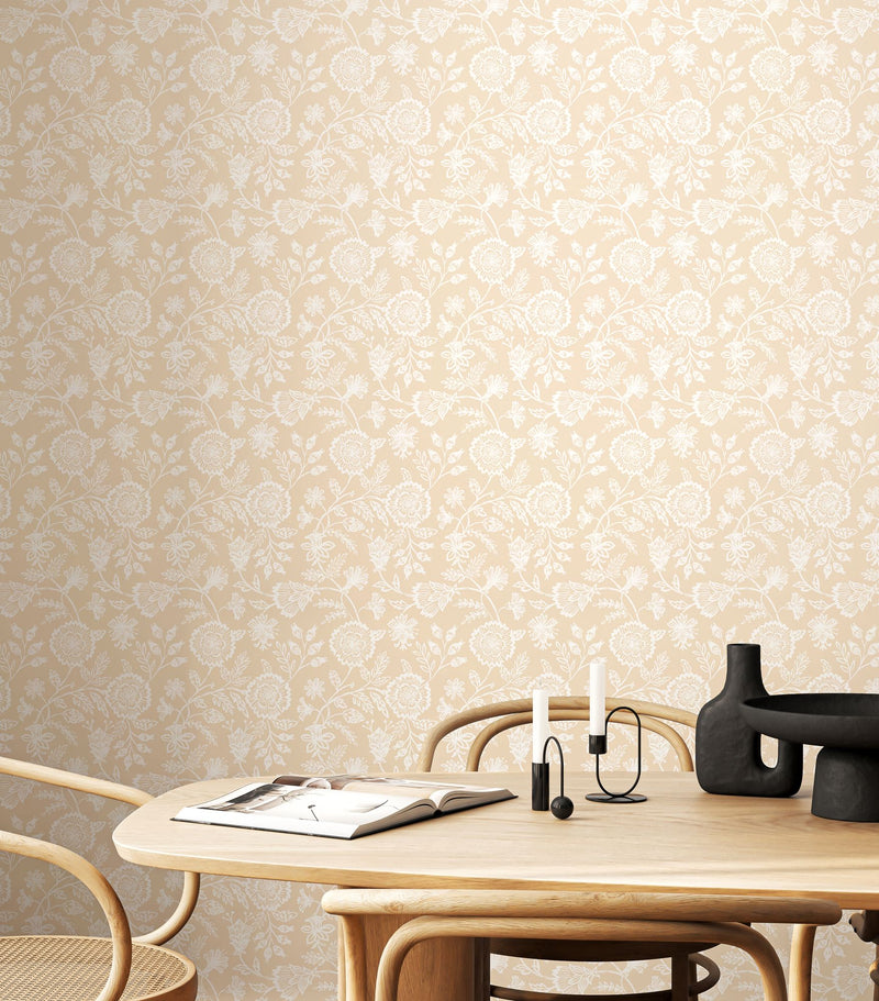 HWA1348W Evelyn Trail Putty Wallpaper by Hoopla Walls