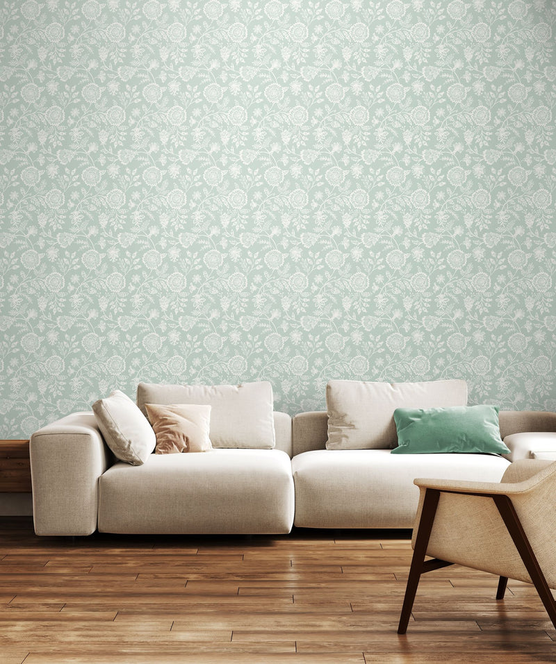 HWA1350W Evelyn Trail Soft Petrol Wallpaper by Hoopla Walls