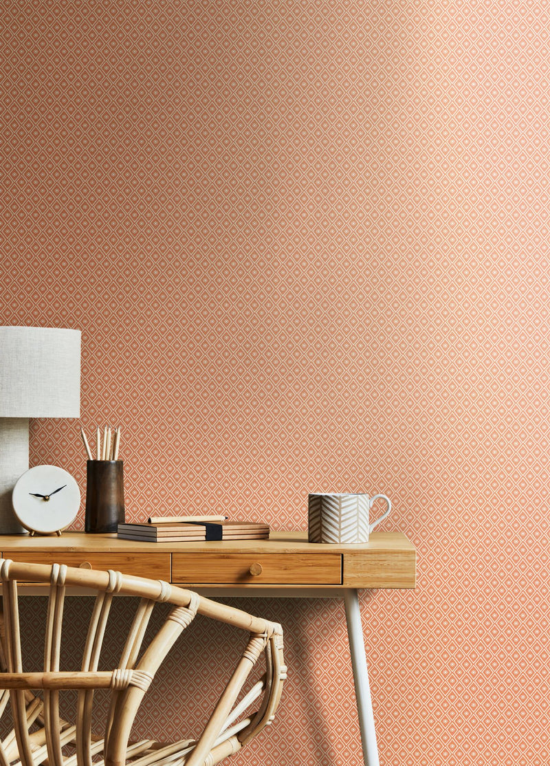 HWA1353W Ditsy Diamond Salmon Wallpaper by Hoopla Walls