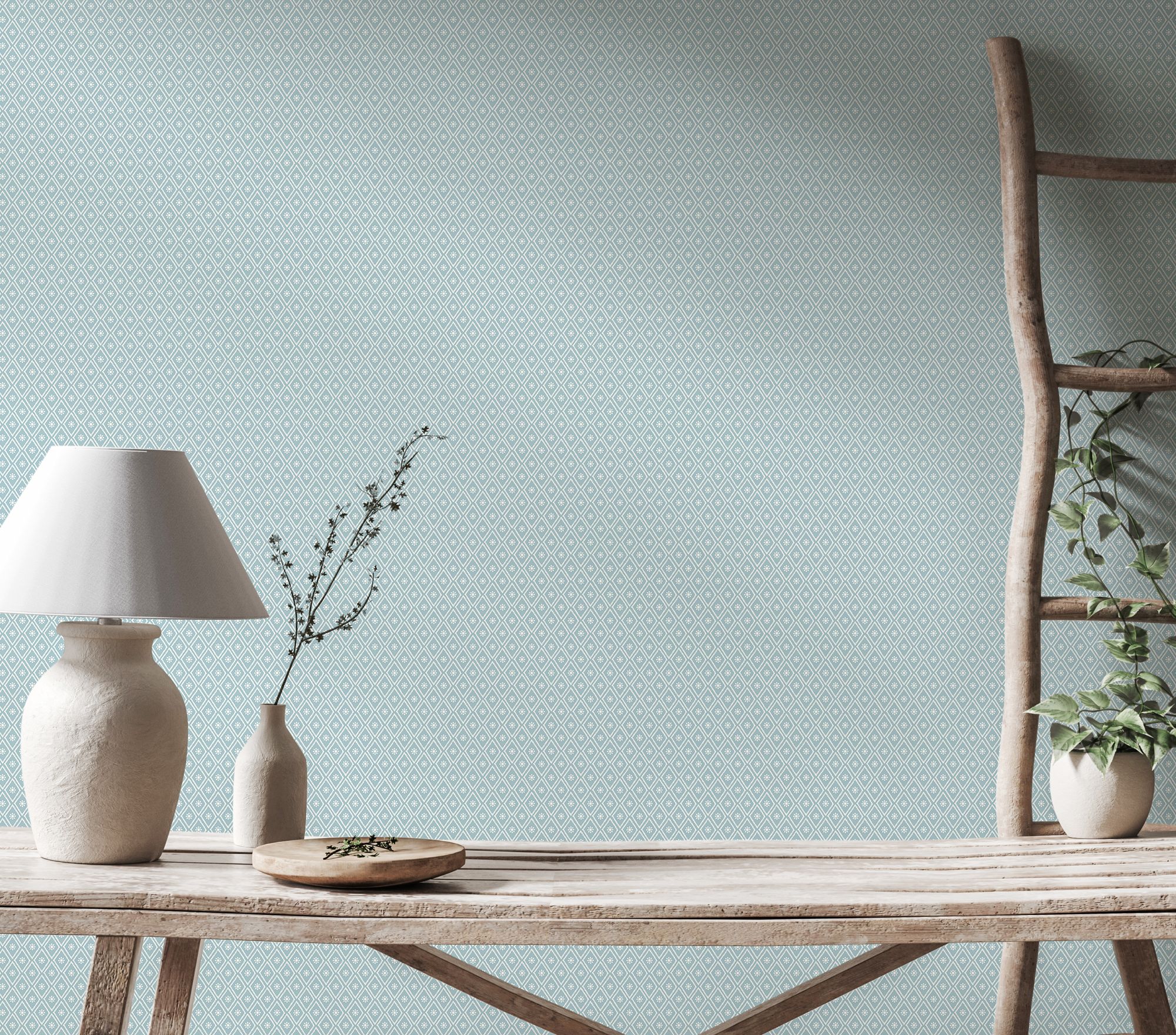 HWA1357W Ditsy Diamond Denim Mix Wallpaper by Hoopla Walls