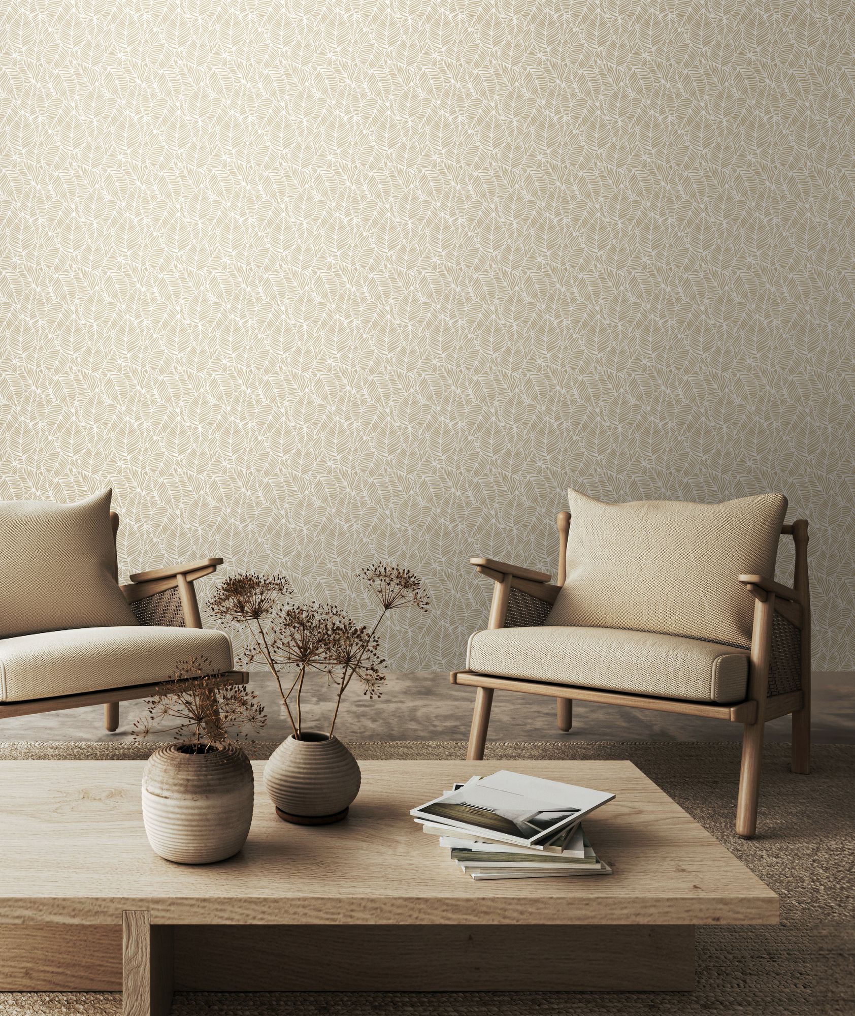 HWA1358W Zebra Leaf Linen Wallpaper by Hoopla Walls