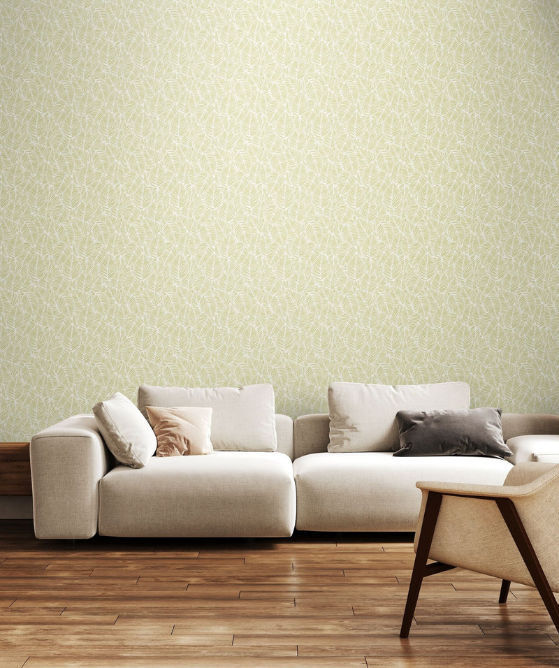 HWA1359W Zebra Leaf Soft Lime Wallpaper by Hoopla Walls