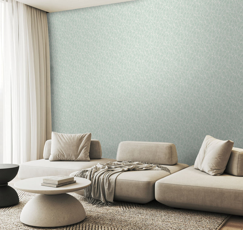 HWA1361W Zebra Leaf Duck Egg Blue Wallpaper by Hoopla Walls