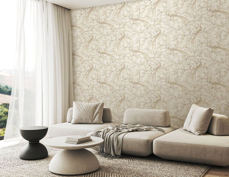 HWA1363W Bird Toile Stone Wallpaper by Hoopla Walls