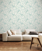 HWA1366W Bird Toile Duck Egg Blue Wallpaper by Hoopla Walls