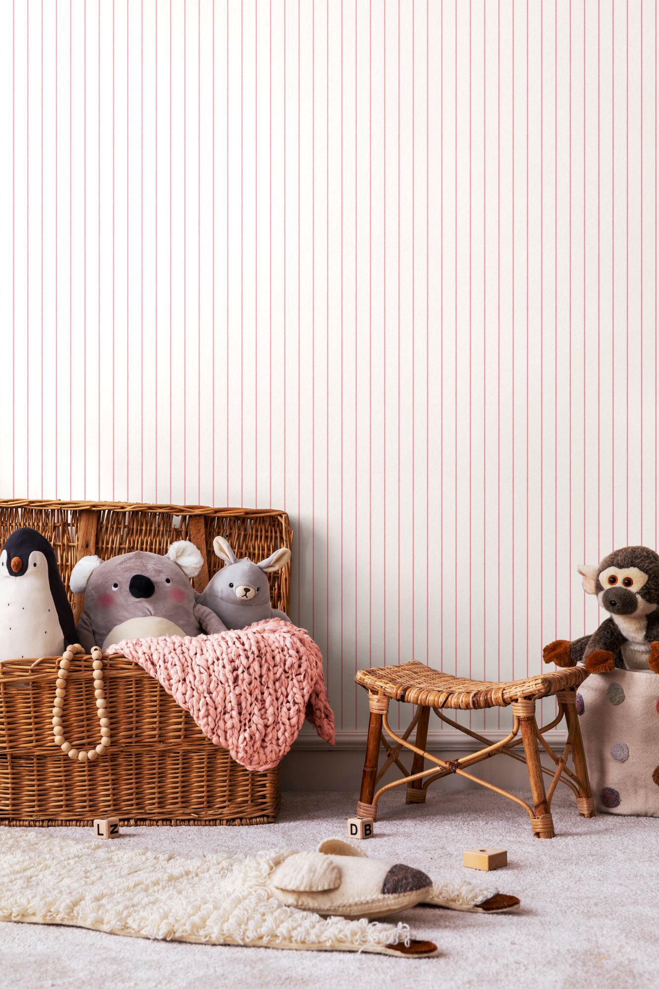 HWA1370W Scallop Stripe Rose Wallpaper by Hoopla Walls