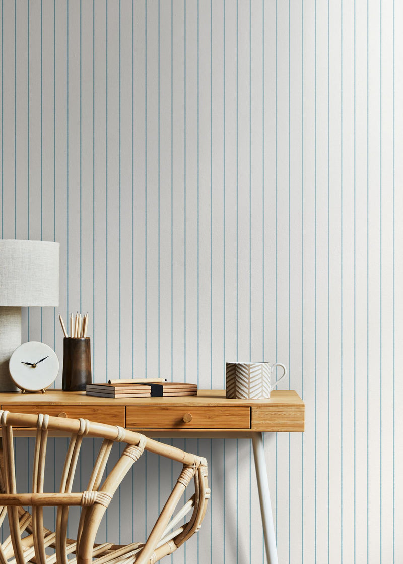 HWA1372W Scallop Stripe Petrol Wallpaper by Hoopla Walls