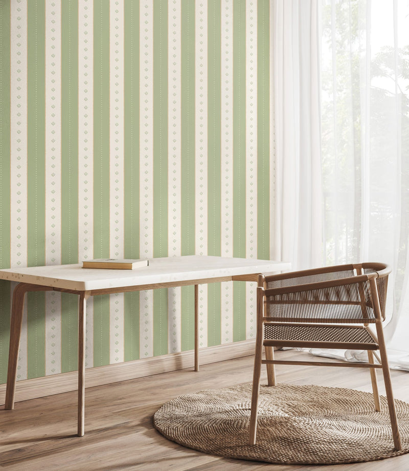 HWA1379W Decorative Stripe Soft Sage Wallpaper by Hoopla Walls