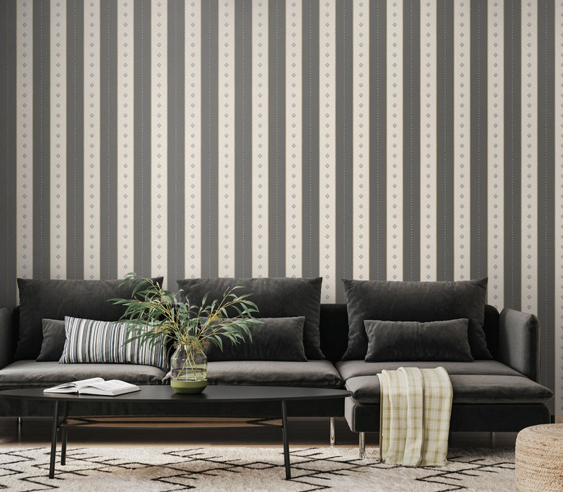 HWA1383W Decorative Stripe Charcoal & Stone Wallpaper by Hoopla Walls