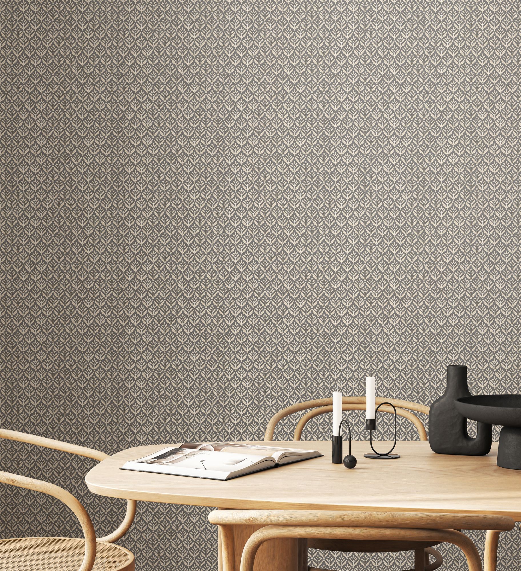 HWA1387W Mini Leaf Graphite Wallpaper by Hoopla Walls