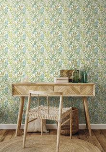 HWA1389W Verdant Leaves Sage & Willow Wallpaper by Hoopla Walls