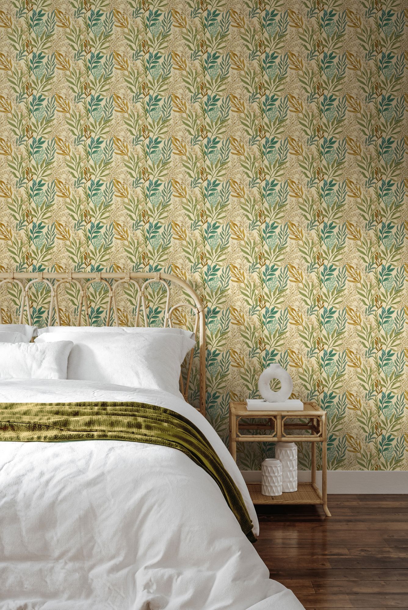 HWA1390W Verdant Leaves Vintage Ochre Wallpaper by Hoopla Walls