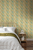 HWA1390W Verdant Leaves Vintage Ochre Wallpaper by Hoopla Walls