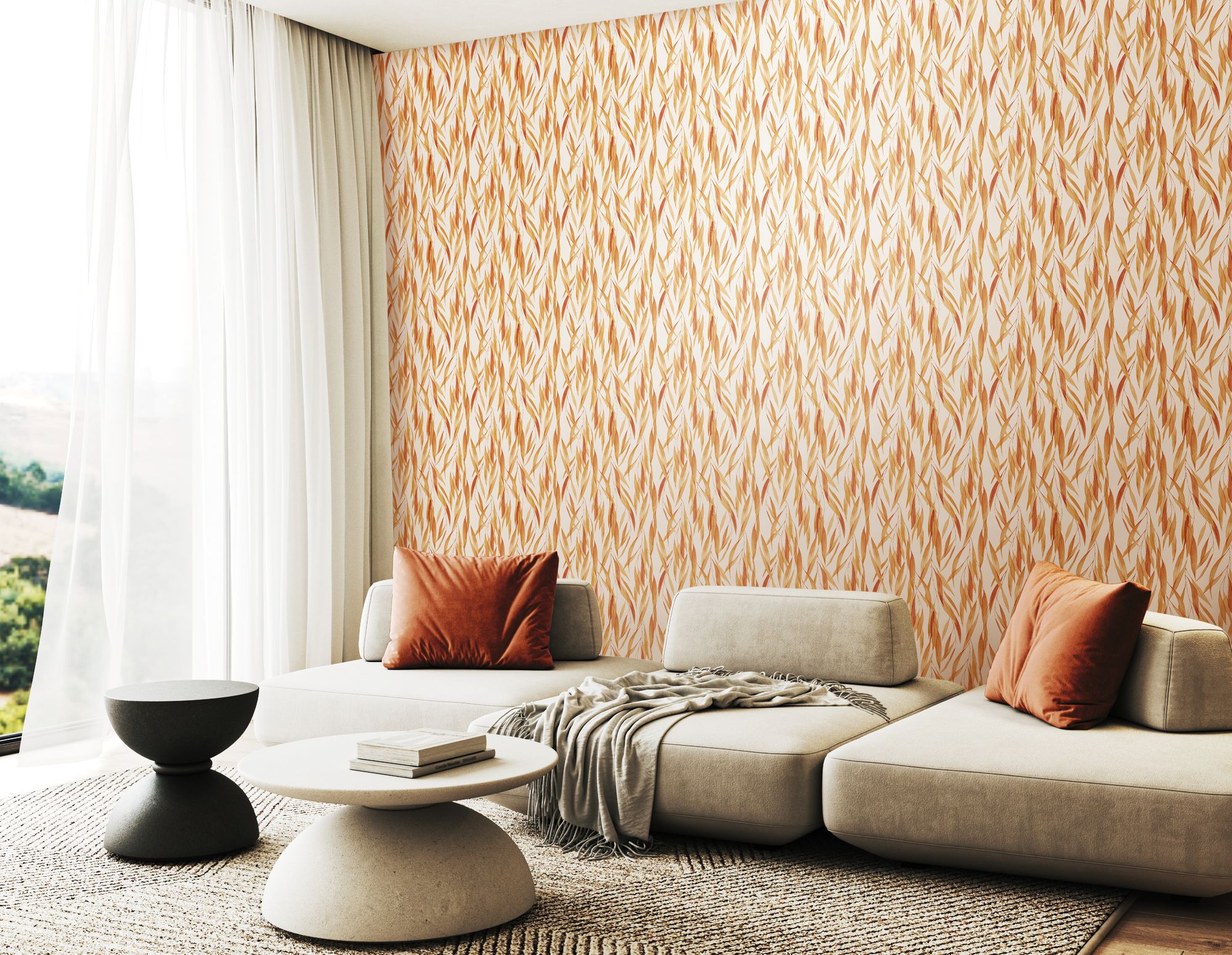 HWA1405W Eucalyptus Whisper Sand & Peach Wallpaper by Hoopla Walls