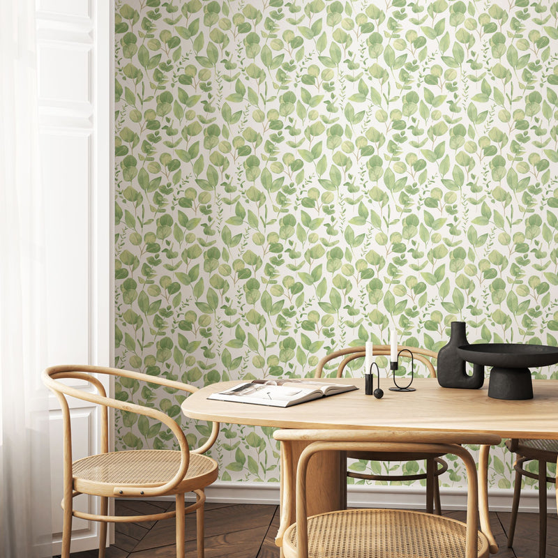 HWA1408W Watercolour Leaves Soft Sage Wallpaper by Hoopla Walls