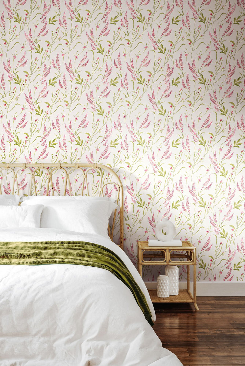 HWA1413W Springtime Meadow Soft Lavender Wallpaper by Hoopla Walls