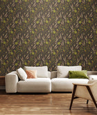 HWA1417W Springtime Meadow Charcoal & Coral Wallpaper by Hoopla Walls