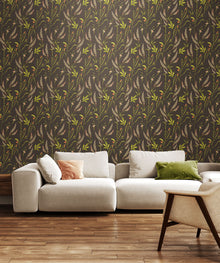 HWA1417W Springtime Meadow Charcoal & Coral Wallpaper by Hoopla Walls