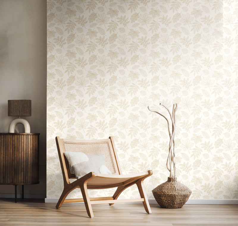 HWA1420W Leaf Silhouette Oatmeal Wallpaper by Hoopla Walls