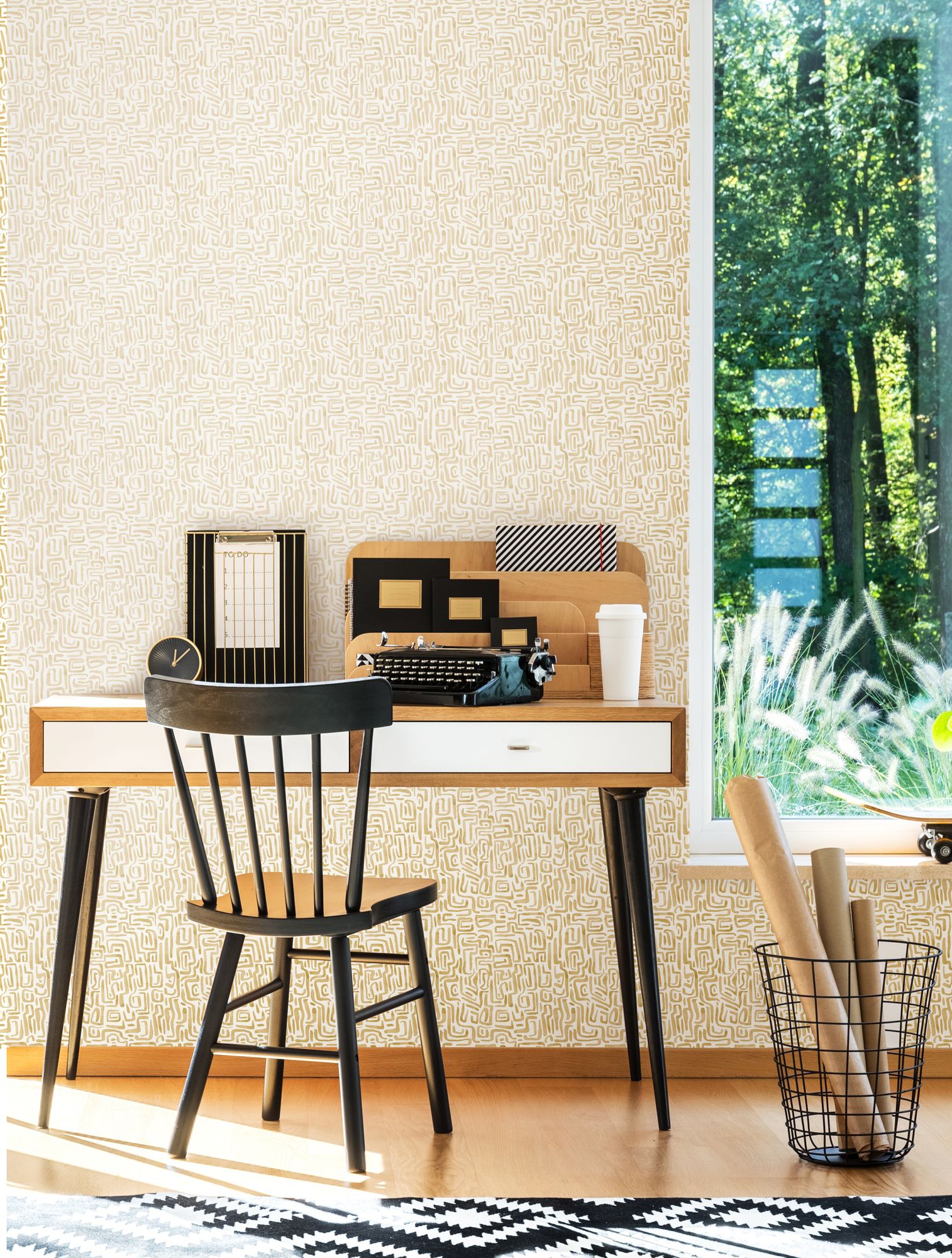 HWA1429W Maze Squiggle Soft Straw Wallpaper by Hoopla Walls